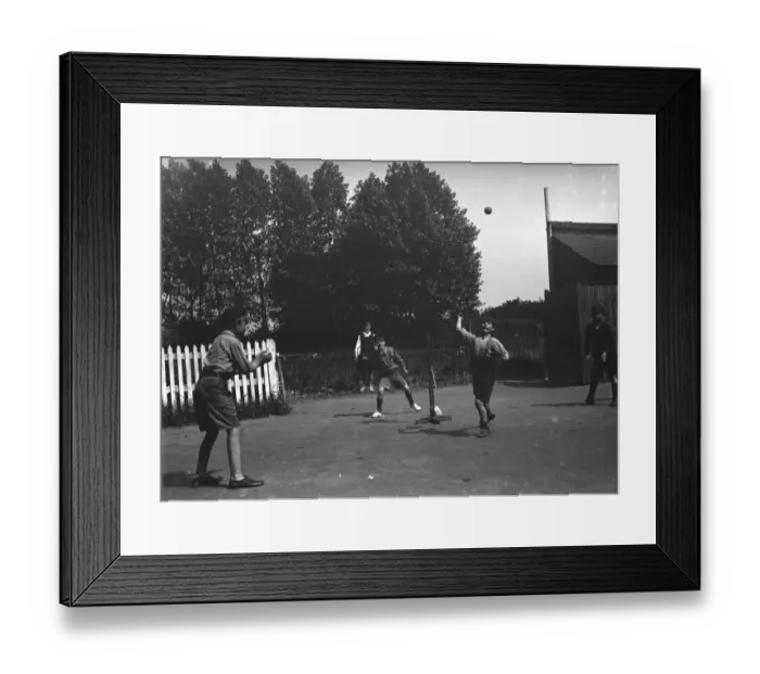 Framed Print : Children playing a game of stoolball in Hartley, Kent. 1937