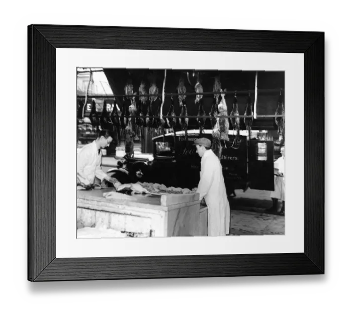 Framed Print : Butchers shop with Delivery van for Pearce Brothers, fishmongers and poulterers Framed Print : Butchers shop with Delivery van for Pearce Brothers, fishmongers and poulterers