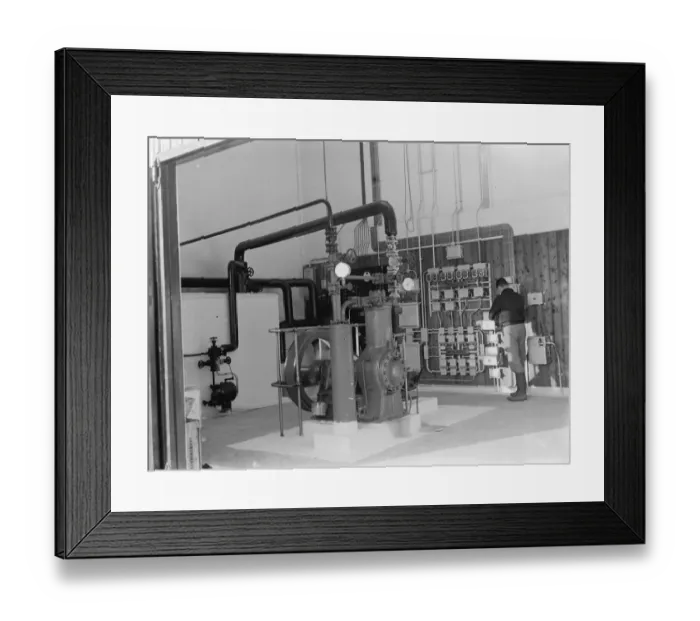 Framed Print : Cold storage plant. The engine room. 1937