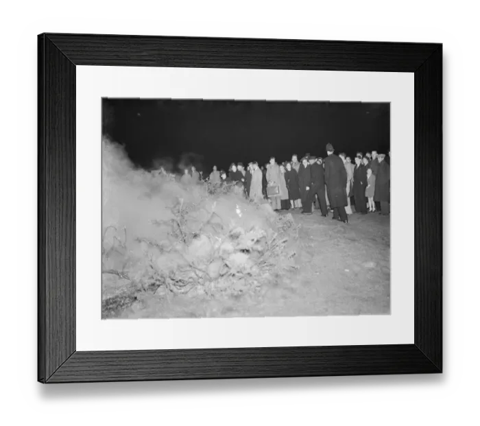 Framed Print : A crowd gathers at the site of a fire on Dartford Heath, Kent. 1939