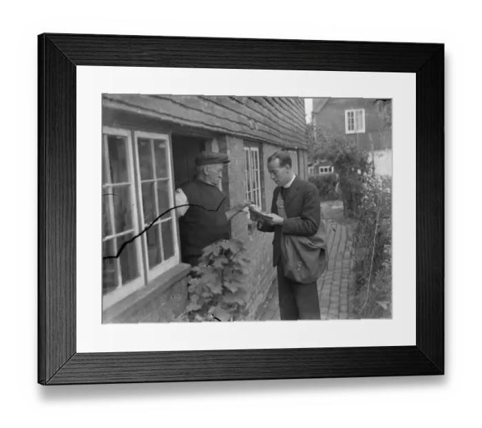 Framed Print : Mr J D Richards, who is acting as an emergency postman in Horsmonden, Kent, is Framed Print : Mr J D Richards, who is acting as an emergency postman in Horsmonden, Kent, is
