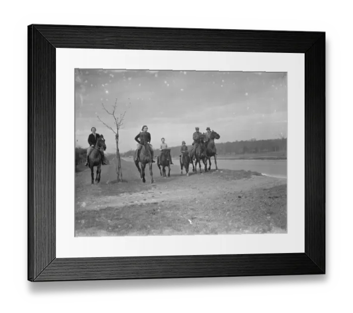Framed Print : Horse riders ride on the path down the bypass road. 1936 Framed Print : Horse riders ride on the path down the bypass road. 1936