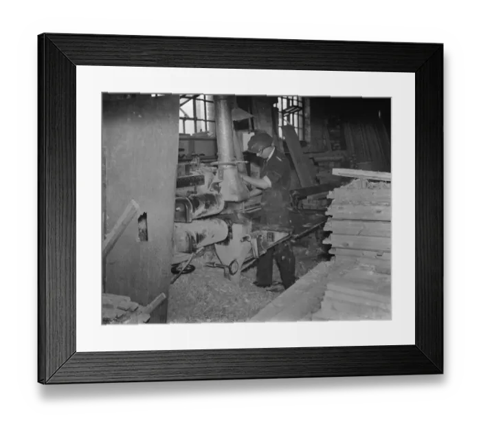 Framed Print : Machine work at the G Ellis joinery works in Hackney. 7 April 1938