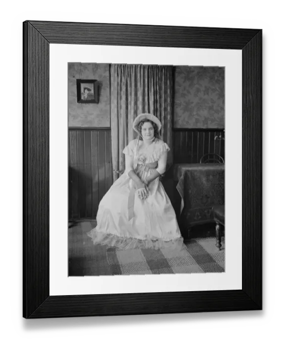 Framed Print : Miss Freda Lusher in Victorian dress, Dartford, Kent. 1938 Framed Print : Miss Freda Lusher in Victorian dress, Dartford, Kent. 1938