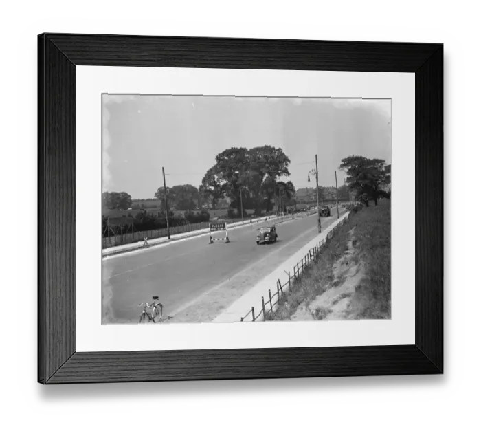 Framed Print : Road safety island under construction in Eltham, Kent. 1939 Framed Print : Road safety island under construction in Eltham, Kent. 1939