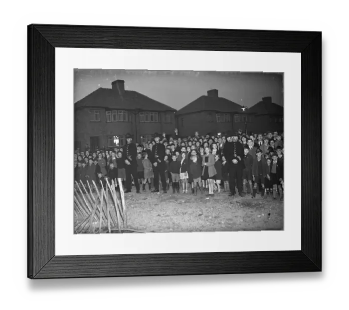 Framed Print : Crowds turn out to watch the timber fire at Welling in Kent. 1938