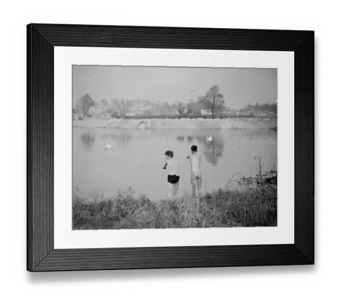 Framed Print : Two boys bathing in the lake at Foots Cray meadows during the winter Framed Print : Two boys bathing in the lake at Foots Cray meadows during the winter
