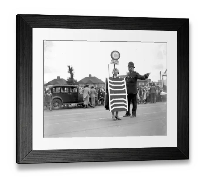 Framed Print : Eltham Carnival in Kent. Traffic crossing. 1934 Framed Print : Eltham Carnival in Kent. Traffic crossing. 1934