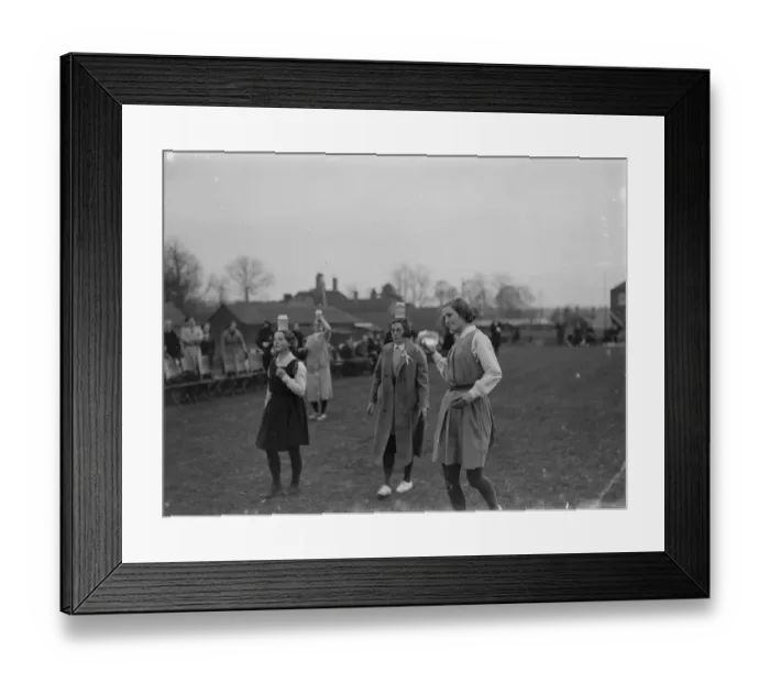Framed Print : Swanley College sports. Girls competing in the jam jar on the head race Framed Print : Swanley College sports. Girls competing in the jam jar on the head race