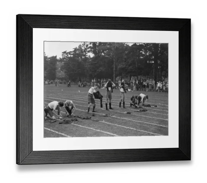 Framed Print : Sidcup scouts sports day. Getting changed. 1937 Framed Print : Sidcup scouts sports day. Getting changed. 1937