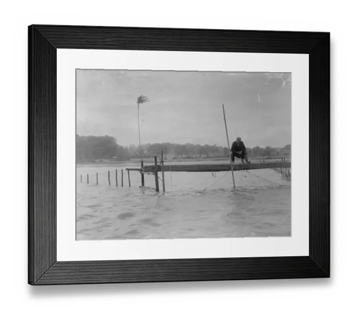 Framed Print : Salmon fishing off a jetty in Scotland. 1935