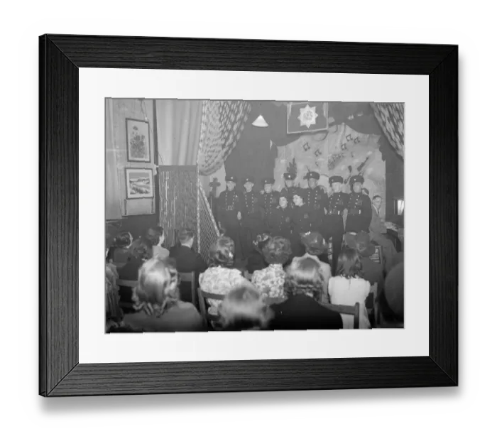 Framed Print : An Auxiliary Fire Service concert party in Dartford. Kent. The chorus of Framed Print : An Auxiliary Fire Service concert party in Dartford. Kent. The chorus of