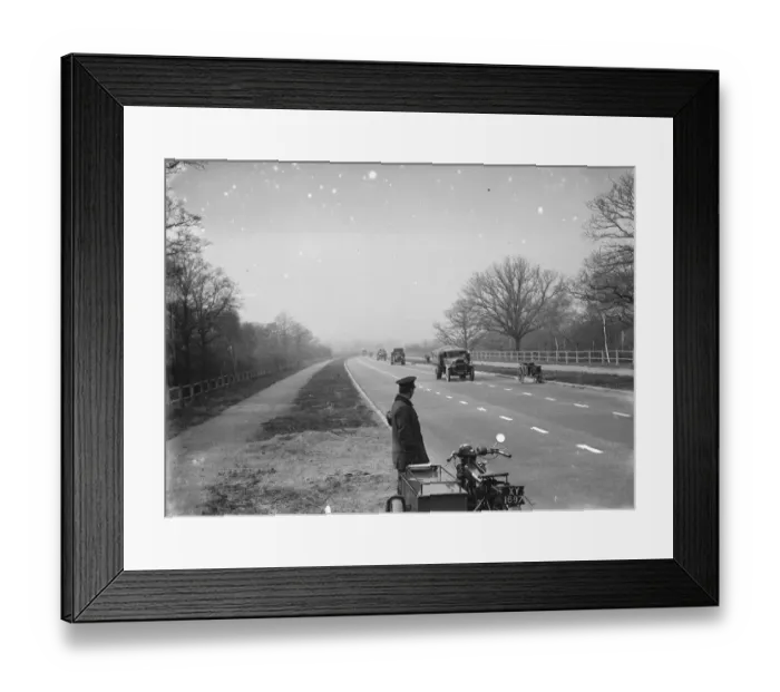 Framed Print : An a patrolman watching the traffic on the new Sidcup By - Pass. 1935