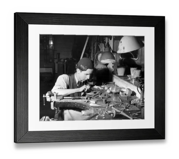 Framed Print : Young craftsman in silver & gold, apprentice Peter Talbot. Kent 1952 Framed Print : Young craftsman in silver & gold, apprentice Peter Talbot. Kent 1952