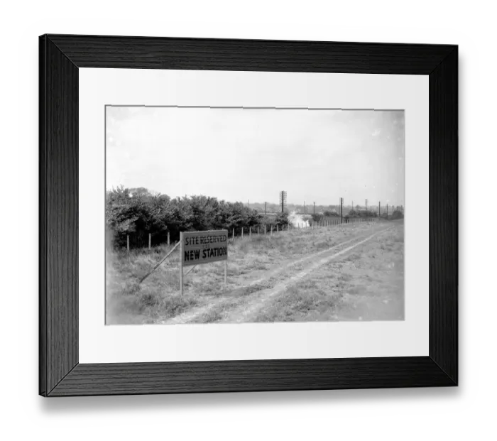 Framed Print : Site for New Station, Hoarding, Bexley, Kent. 1934 Framed Print : Site for New Station, Hoarding, Bexley, Kent. 1934