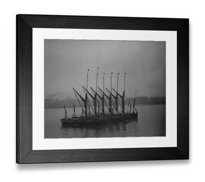 Framed Print : Thames barges moored up on the river. 1939 Framed Print : Thames barges moored up on the river. 1939