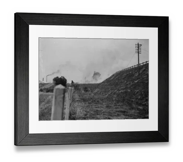 Framed Print : Burning grass on railway banks, Slades Green. 1937 Framed Print : Burning grass on railway banks, Slades Green. 1937