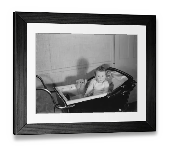 Framed Print : Baby Unwin of Sidcup, in her pram. 1937 Framed Print : Baby Unwin of Sidcup, in her pram. 1937