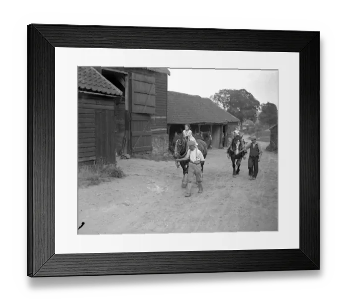 Framed Print : Farm scene: children on horses in the evening. 1934 Framed Print : Farm scene: children on horses in the evening. 1934