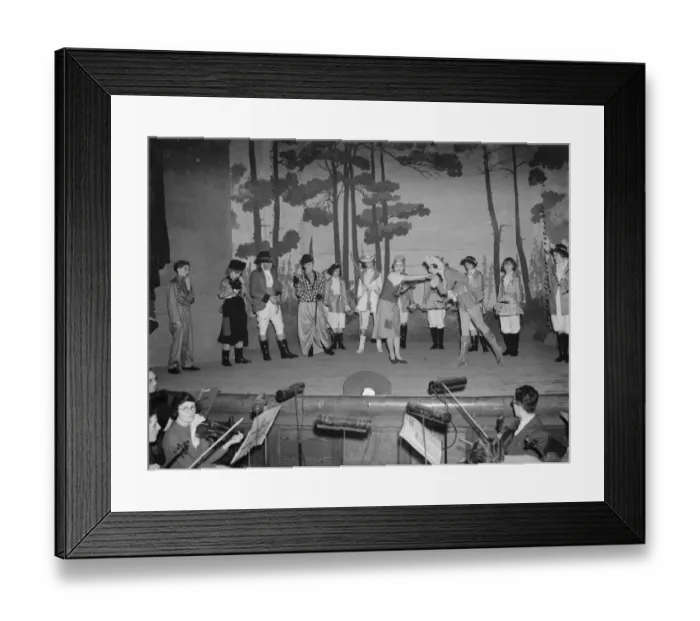 Framed Print : A pantomine of Cinderella performed at Eltham Parish Hall, Kent. 1937 Framed Print : A pantomine of Cinderella performed at Eltham Parish Hall, Kent. 1937