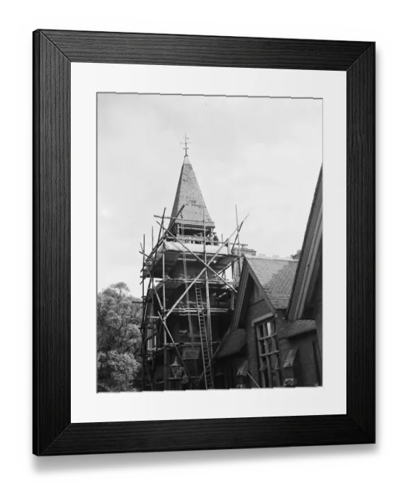Framed Print : Clock tower repairs at the Harenc School in Foots Cray, Kent. 1937 Framed Print : Clock tower repairs at the Harenc School in Foots Cray, Kent. 1937