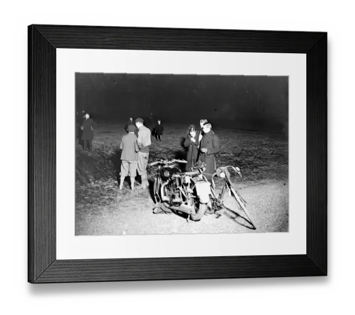 Framed Print : Skating and cyclists in Keston, Kent, at night. 1933 Framed Print : Skating and cyclists in Keston, Kent, at night. 1933