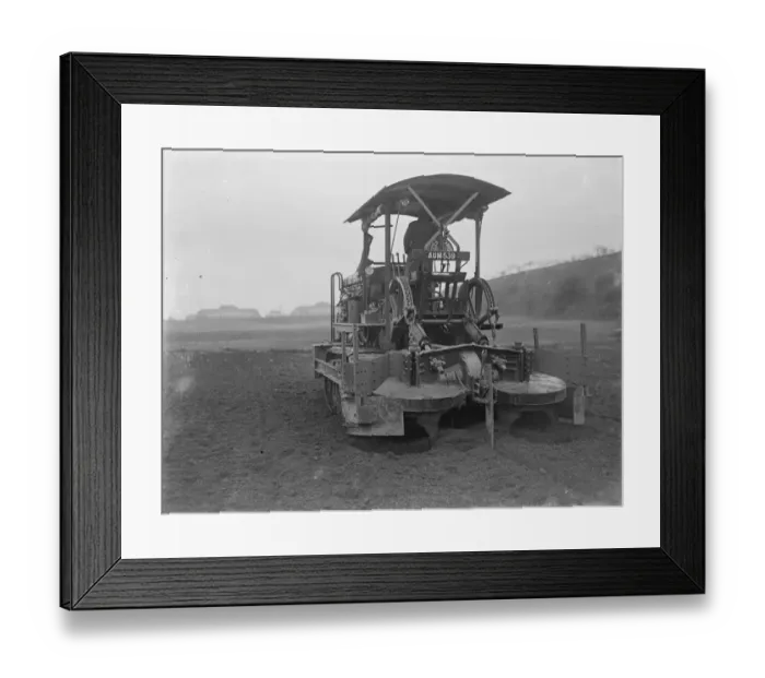 Framed Print : A Gyrotiller ( diesel rotary plough ) at work in a field. 1935