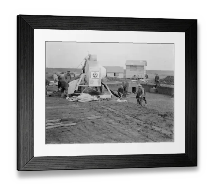 Framed Print : Workmen using a concrete mixer on the construction of the Dartford Tunnel in Kent Framed Print : Workmen using a concrete mixer on the construction of the Dartford Tunnel in Kent