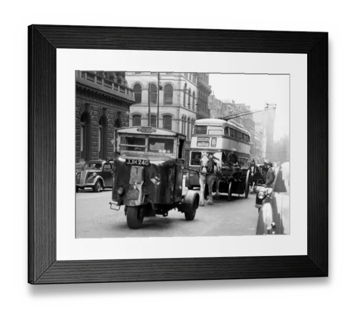 Framed Print : A mechanical horse to assist the horse. West Nile Street Glasgow, where a mechanical Framed Print : A mechanical horse to assist the horse. West Nile Street Glasgow, where a mechanical