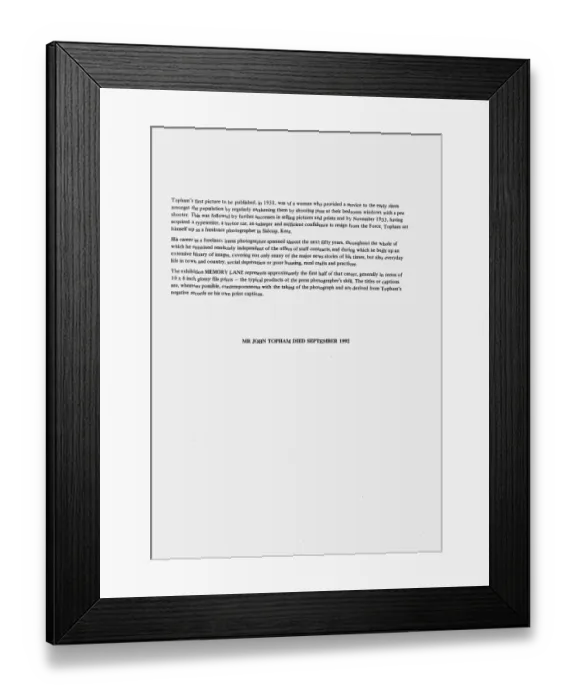 Framed Print : MEMORY LANE Photographs from the 1930s, 40s and 50s by JOHN TOPHAM