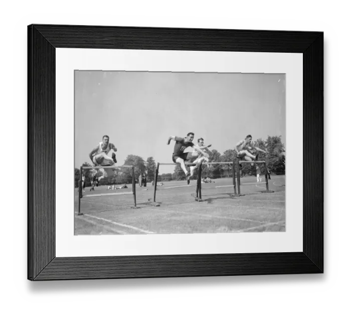 Framed Print : The 120 yard hurdle race at the Kent aA championship. 1939 Framed Print : The 120 yard hurdle race at the Kent aA championship. 1939