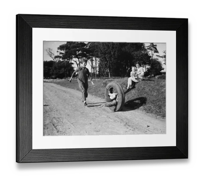 Framed Print : Tyres for childrens games. 1935 Framed Print : Tyres for childrens games. 1935