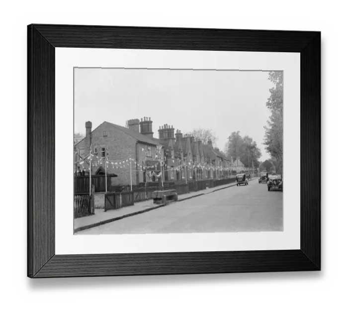 Framed Print : Coronation decorations in Foots Cray, Kent, to celebrate the coronation of King Framed Print : Coronation decorations in Foots Cray, Kent, to celebrate the coronation of King