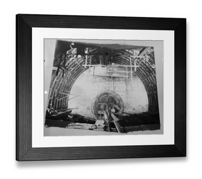 Framed Print : The completion of the pilot Dartford Tunnel. The place where the two parts of Framed Print : The completion of the pilot Dartford Tunnel. The place where the two parts of