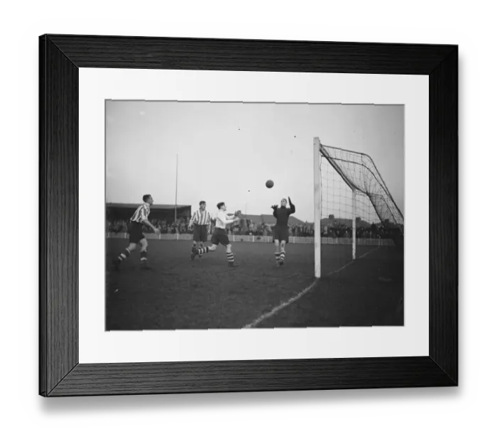 Framed Print : Dartford versus Leyton in the FA Cup. One of the goal keepers takes an aerial