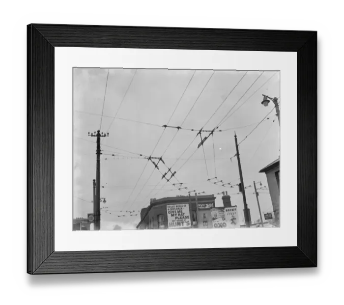 Framed Print : Overhead electrical trolleybus wires. 1937 Framed Print : Overhead electrical trolleybus wires. 1937