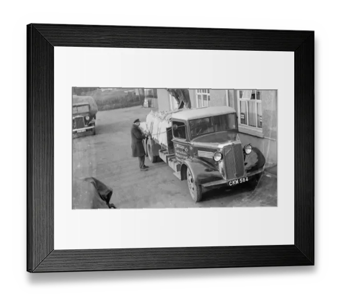 Framed Print : Men loading sacks onto an L E Wrights and Company Bedford truck. 1936 Framed Print : Men loading sacks onto an L E Wrights and Company Bedford truck. 1936
