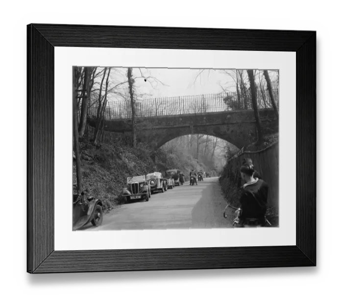 Framed Print : Brake test for the motorcycle trial in Wrotham, Kent. 1937 Framed Print : Brake test for the motorcycle trial in Wrotham, Kent. 1937