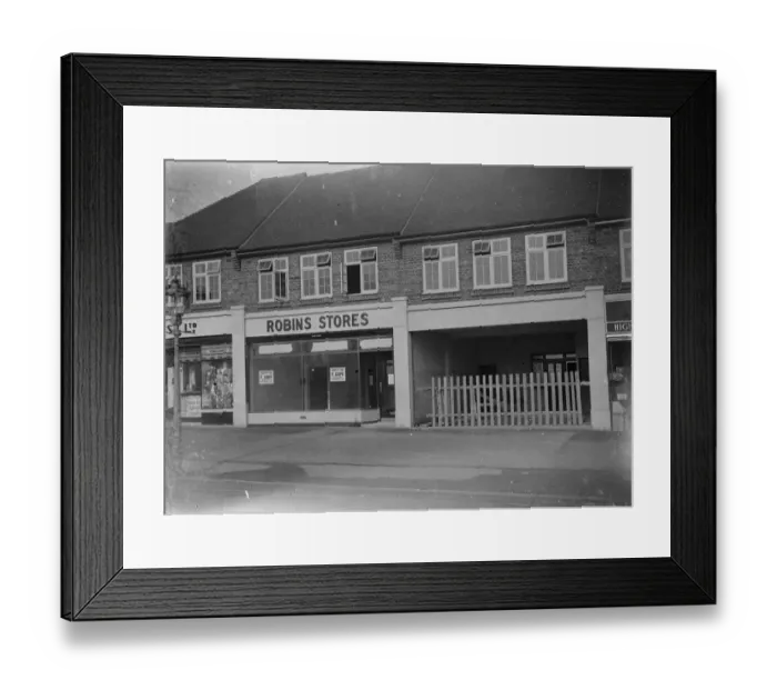 Framed Print : Robins Shop, Marchwiel. 1935 Framed Print : Robins Shop, Marchwiel. 1935