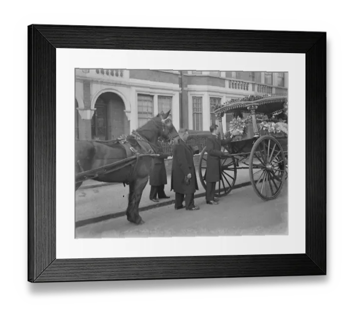 Framed Print : A cabmans funeral. The coffin of Mr William Rose passing through the streets of Framed Print : A cabmans funeral. The coffin of Mr William Rose passing through the streets of