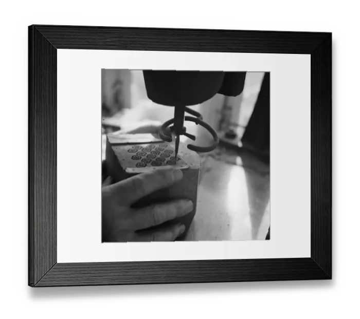 Framed Print : Block making in Wilmington, Kent. Mister G E Campbell using a special gas heater Framed Print : Block making in Wilmington, Kent. Mister G E Campbell using a special gas heater
