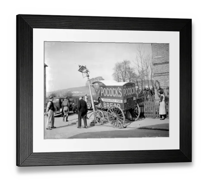Framed Print : Damage done to a lampost after a horse had bolted with the bakers cart in Aylesford Framed Print : Damage done to a lampost after a horse had bolted with the bakers cart in Aylesford