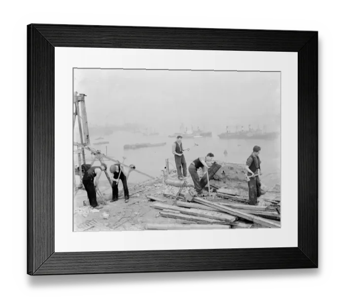 Framed Print : Men working on the redevelopment of the Erith riverside in London. 1937 Framed Print : Men working on the redevelopment of the Erith riverside in London. 1937