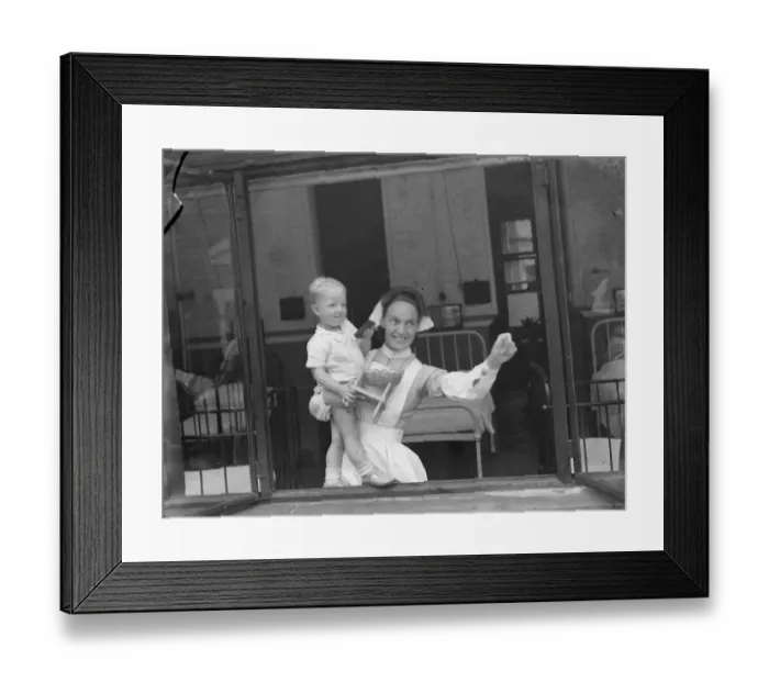 Framed Print : Gravesend Hospital in Kent. Nurse with a child. 1939 Framed Print : Gravesend Hospital in Kent. Nurse with a child. 1939