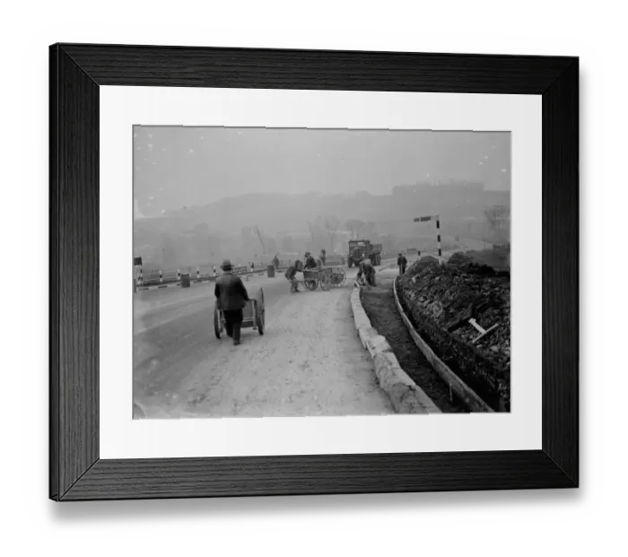 Framed Print : Road works at Farningham in Kent. Workmen banking the road. 1936 Framed Print : Road works at Farningham in Kent. Workmen banking the road. 1936