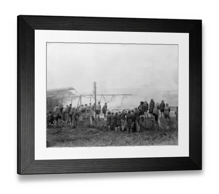 Framed Print : Fire at the the Vickers factory in Crayford, Kent. 1938