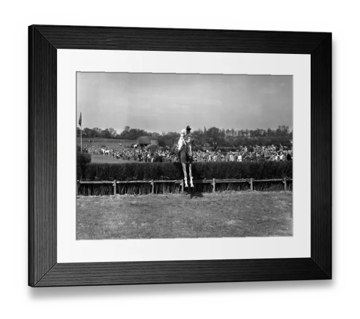 Framed Print : 9 May 1954 Gay Kindersley takes the last on Huckster to win the Masters Cup event at the Old Surrey and Burstow Hunt point-to-point races at Spitals Cross, Edenbridge, Kent, England. TopFoto.co.uk Framed Print : 9 May 1954 Gay Kindersley takes the last on Huckster to win the Masters Cup event at the Old Surrey and Burstow Hunt point-to-point races at Spitals Cross, Edenbridge, Kent, England. TopFoto.co.uk