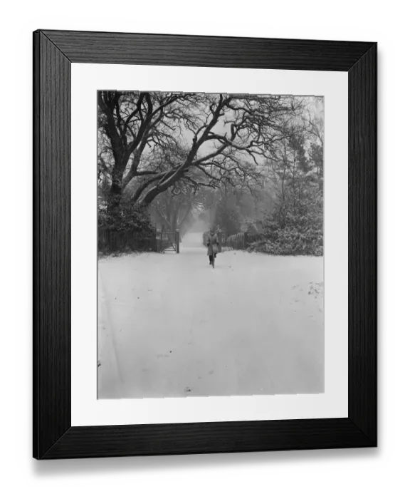 Framed Print : Cycling through the snow in Chislehurst. 26 December 1938 Framed Print : Cycling through the snow in Chislehurst. 26 December 1938