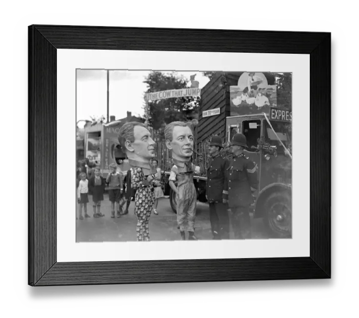 Framed Print : Eltham Carnival in Kent. Policemen talking with the Big Heads. 1934 Framed Print : Eltham Carnival in Kent. Policemen talking with the Big Heads. 1934