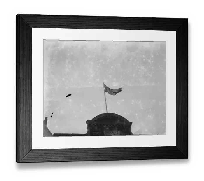 Framed Print : Unusual flag in over a shop in Sidcup, Kent. 1935 Framed Print : Unusual flag in over a shop in Sidcup, Kent. 1935